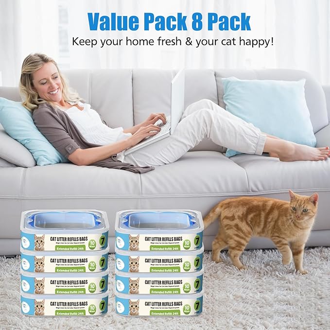 Cat Litter Refills Cartridge Compatible with Your Genie Litter Standard, Plus and XL Cat Litter Pail, 8 Packs