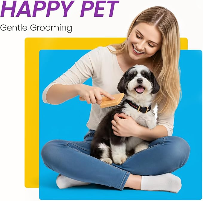 Dog Slicker Brush for Shedding and Grooming, Pet Deshedding Brush with Rounded Tips&Air-Cushion for Dogs & Cats, Undercoat & Dematting Tool for Long/Short Hair Pets