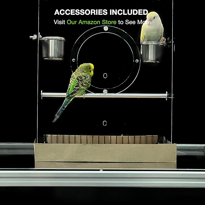 GuineaLoft™ Acrylic-Front Bird Cage (Model-E3) w/Accessories Incl. – Small Bird Cage 1x1x1.33 ft, Crystal-Clear Front View, Spacious Modern Design – Visit The GuineaLoft Store to See More