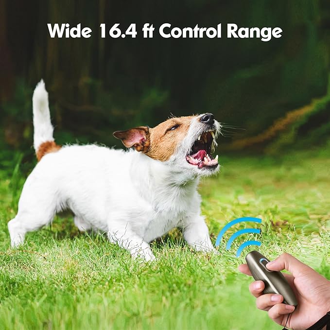Ultrasonic Dog Barking Deterrent, 2 in 1 Dog Training and Bark Control Device, Anti-Barking Device, Dog Silencer, Ultrasonic Dog Whistle, Indoor&Outdoor, up to 16.4 Ft Large Control Range(Brown)
