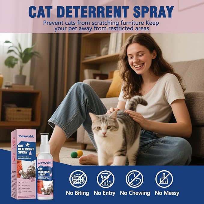 Bitter Apple Cat Deterrent Spray, Natural Non-Scratch Spray Alcohol-Free Formula, Safe Indoor & Outdoor Training Aid, for Dogs and Cats, Curtains, Furniture, Sofas, Cushions，120ml/1PC