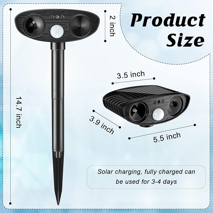 Ultrasonic Animal Repellent Outdoor Solar Powered Repeller Cat Dog Deer Deterrent Waterproof Motion Sensor Deterrent for Yard Garden Rabbit Squirrels Fox Pest(Black, Green,2 Pieces)