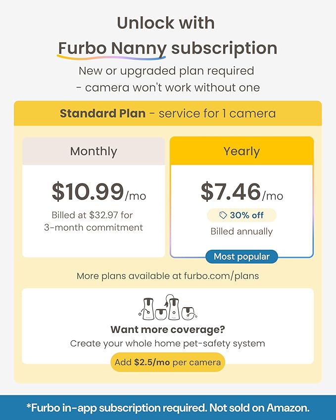 Furbo 360° Dog Camera + Mini [New Subscription Required at Setup] 2-Camera Bundle Nanny Pro Subscription: Dog Safety & Home Security Alerts, Pet Camera with Speaker, Phone App & Night Vision
