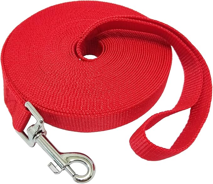 Nylon Training Dog Leash for Small Medium Large Dogs, 15ft 20ft 30ft 50ft Long Leash Dog/Puppy Lead for Obedience Recall Training, Camping (1" x 50ft, Red)