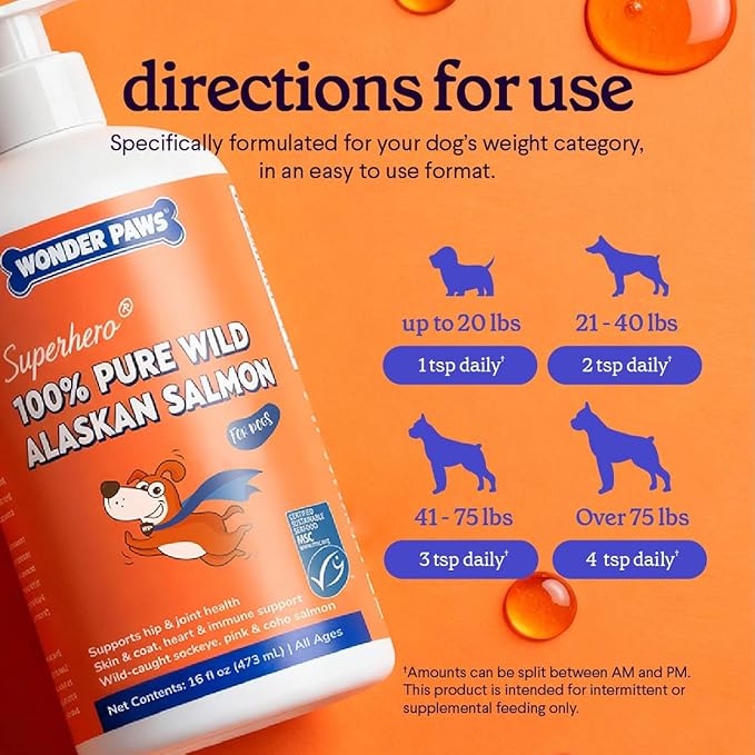 Premium Wild Alaskan Salmon Oil for Dogs – MSC Certified Wild Alaskan Fish Oil for Skin & Coat, Hip & Joints, Allergies & Itchy Skin- Omega 3 Fish Oil for Dogs with Sockeye Salmon Oil (8oz)