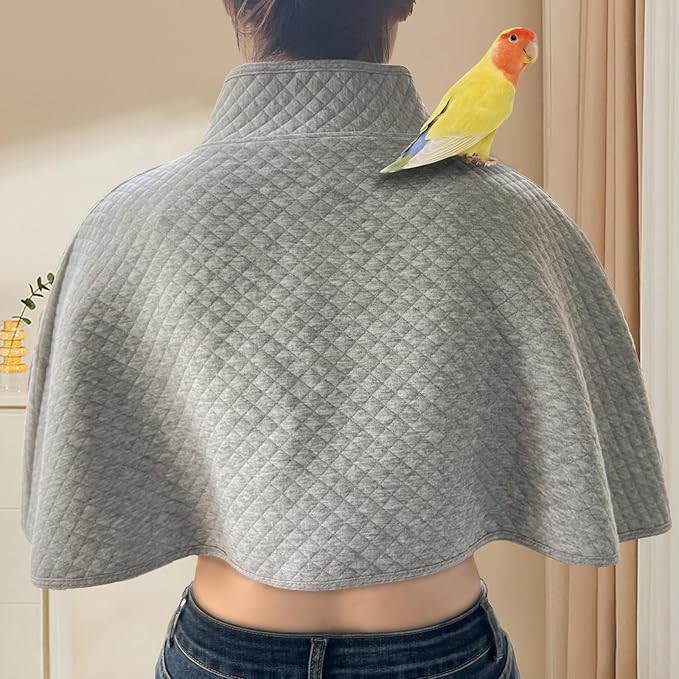 Parrot Shoulder Protector & Bird Diaper Shawl - Keep Clothes Safe from Scratches & Poop, Reusable Training Cape for Parakeets, Cockatiels, Conures, Lovebirds, Finches, Macaw (grey)