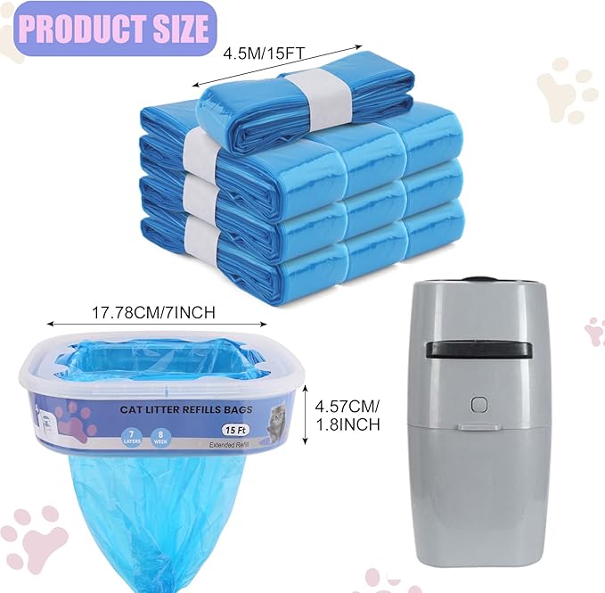 10 Pack Cat Litter Refill Bags Compatible with Your Litter Refill Cartridge,Enhanced Odor Control，Blue