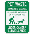 Pet Waste Leash-Curb and Clean Up After Your Dog Under Camera Surveillance Sign, 18x24 Inches, 3M EGP Reflective .080 Aluminum, Fade Resistant, Made in USA