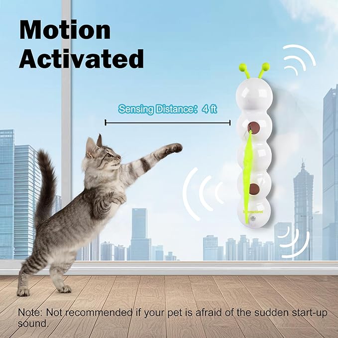 Interactive Cat Feather Toy, Automatic Fluffy Tail Teaser with Motion Sensor,Whack a mole Cat Toy, USB Rechargeable, Suction Cup for Stable Play, Perfect for Indoor Cats