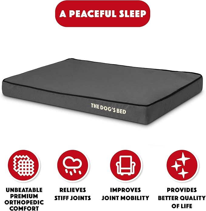 The Dog’s Bed Orthopedic Memory Foam Dog Bed Mattress, Oxford Fabric, Grey with Black Trim, Medium, 3-Inch