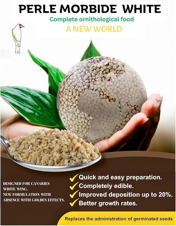 Perle Morbide White Soft Food for Canaries, Finches, Siskins, Goldfinches, Waxbills – Protein-Rich Mini Morsels, Easy to Prepare with Water or Eggfood Mix 5Lb