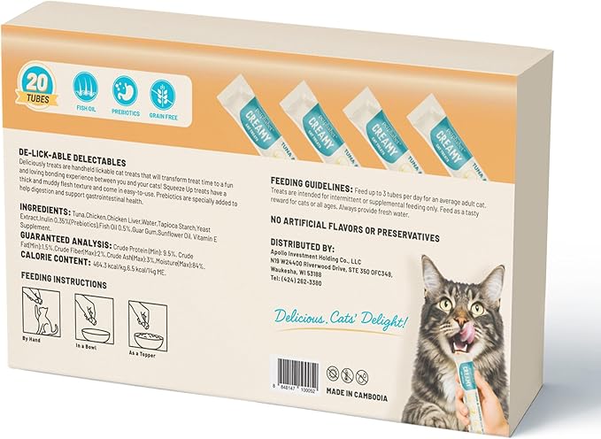 PETPHABET Lickable Cat Treats Squeeze, Creamy Puree Squeezable Wet Kitten Treats, Tuna & Chicken Recipe 20 Tubes, Paste Snacks for Skin & Coat Health, Digestive Care, High Protein, Grain Free