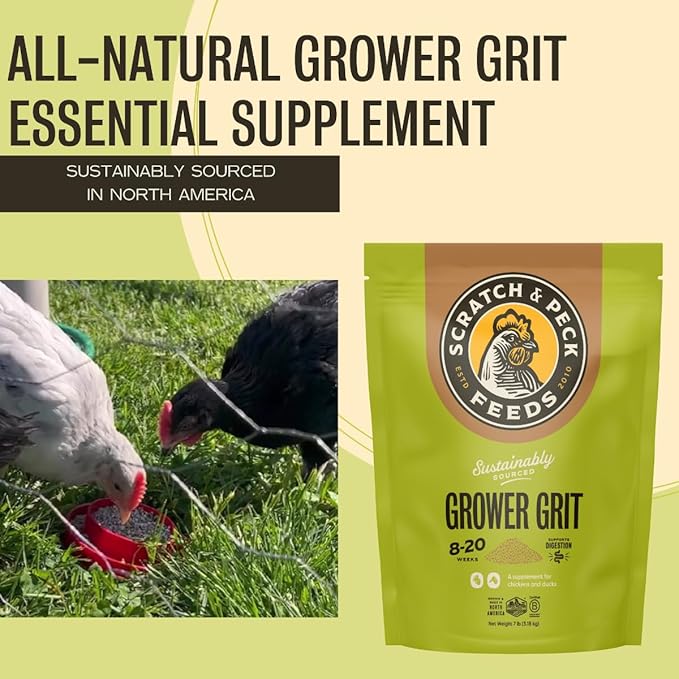 Scratch and Peck Grower Grit Supplement for Chickens and Ducks - 7 lbs Bag - Essential Supplement for Gizzard and Digestive Health - Sustainably Sourced