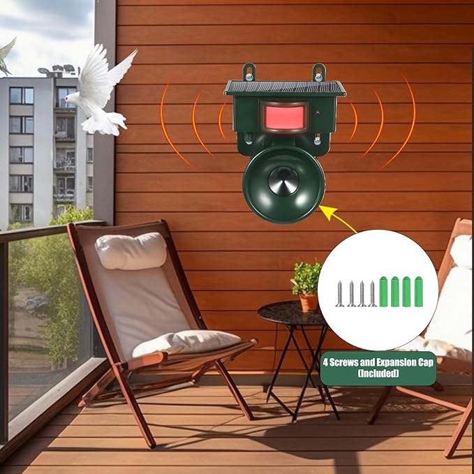 2026 Solar Ultrasonic Bird Repellent Devices Outdoor Woodpecker Deterrent for House with Motion Activated IP65 Waterproof Pigeon Deterrent for Outside Effective Sonic Bird Repeller for Garden Farm