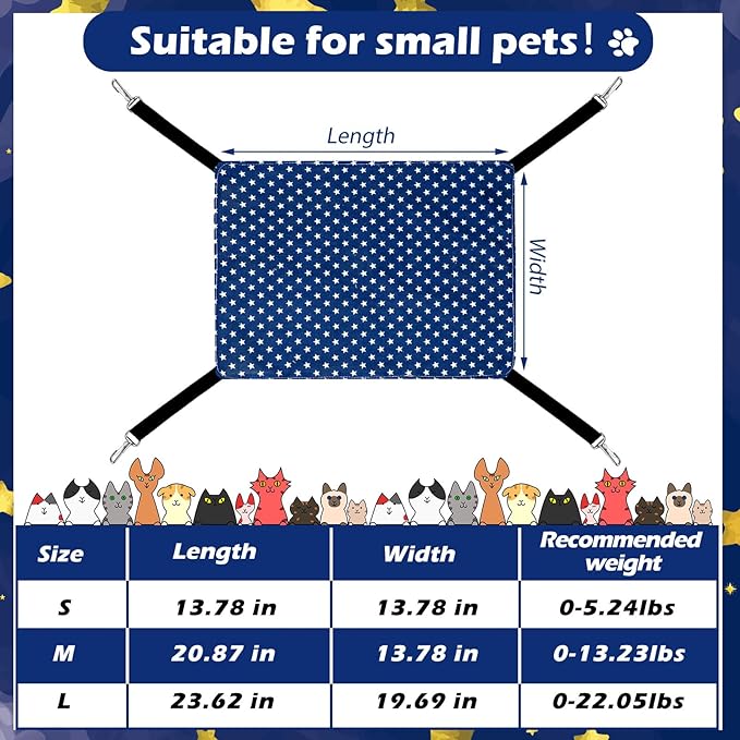 Jetec 2 Pack Cat Hammock for Cage, Catio Accessories Reversible Soft Cats Bed with Adjustable Straps and Hooks Double-Sided Linen and Fleece Hanging Hammock for Cats, Kitten(Pentagram,L)