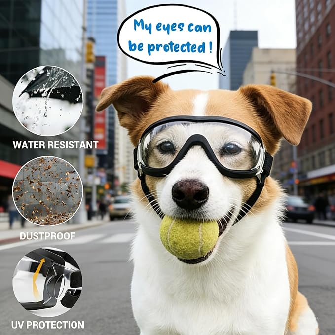 Enjoying Clear Dog Goggles for Medium to Large Dogs, Dog Sunglasses UV Protection, Large Dogs Driving Eye Protection, Windproof Dustproof Anti-Fog, Breathable, Adjustable Straps, Clear