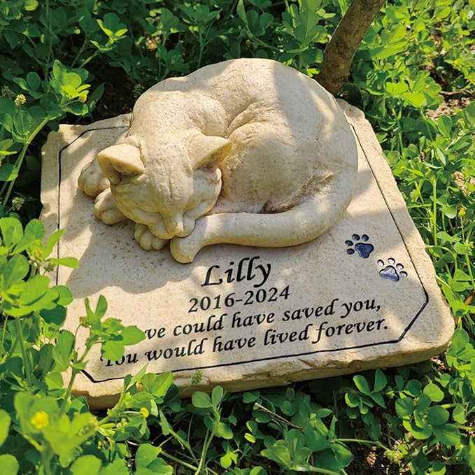 Personalized Cat Memorial Stones Cat Memorial Statue Cat Headstone for Grave Cat Tombstones Pet Loss of Cat Sympathy Gift Home Yard Garden Decor, 8”L x 6.5”W x 3.5”H (Personalized Cat B)