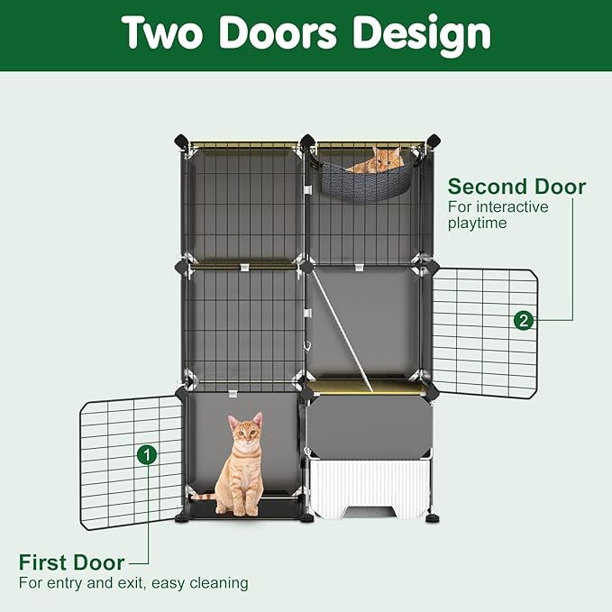 3-Tier Cat Cage, Indoor Cat Enclosures with Litter Box Hammock Ladders, DIY Cat Playpen Detachable Metal Wire Kennels Kitten Crate Cats House Large Exercise Place for 1-2 Cats/Kitten, 28"x14"x42"