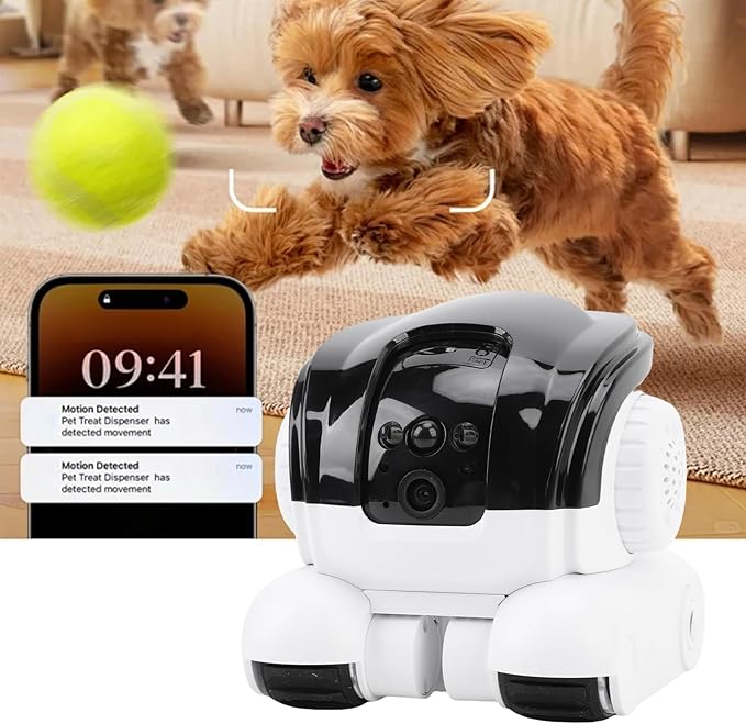 GOWENIC Moving Pet Camera, Smart Security Camera with APP, PIR Detection, Automatic Pet Tracking, Two Way Talk Interaction, Cloud Storage, for Home Office