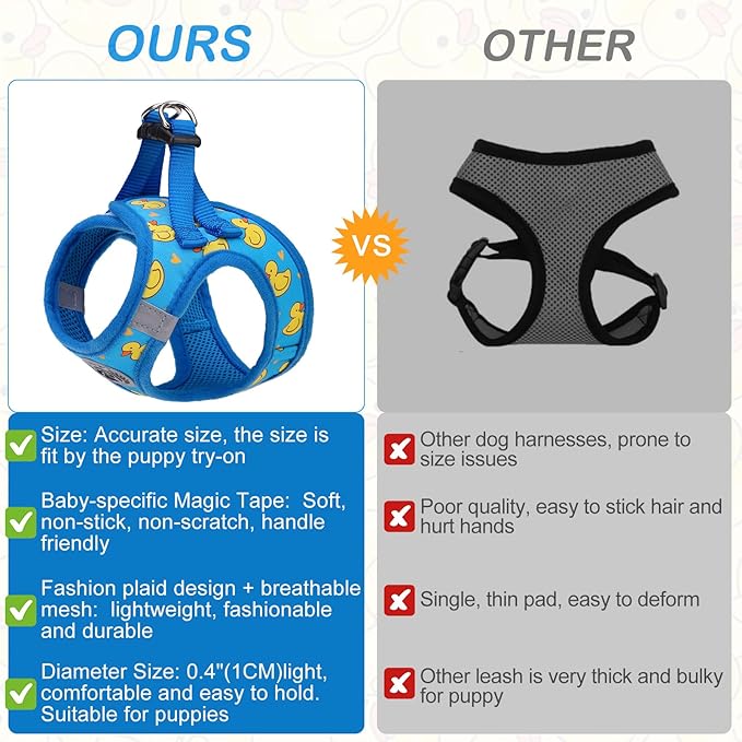 BEAUTYZOO Step in Dog Harness and Leash Set,Reflective Dog Harness No Pull No Choke Puppy Harness for Small Medium Large Dogs Cats,Soft Padded Mesh Vest Harnesses for Girl and Boy Pets, Duck Blue S