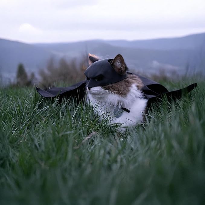 Black Bat Cat Mask and Cloak, Funny Bat Mask Cloak, Halloween, Clothes and Accessories for Cats