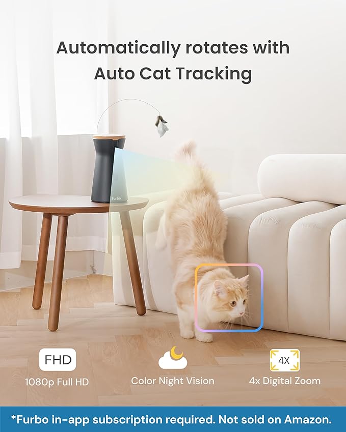 Furbo 360° Cat Camera + Mini 360° Cam [New Subscription Required at Setup] 2-Camera Bundle Nanny Subscription: Cat Safety Alerts, Pet Camera with Speaker, Phone App & Night Vision