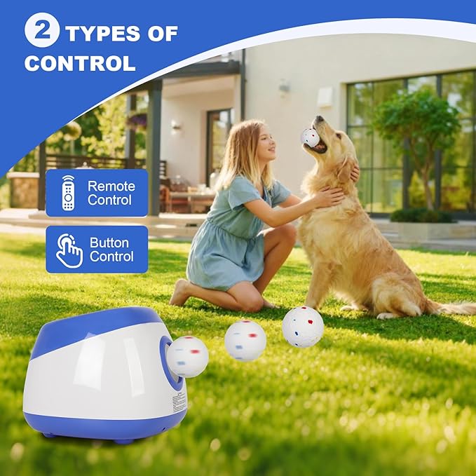 Ball Launcher for Dogs: 3 Adjustable Distance 40-80FT,with 8 2.5" ETPU Balls,Remote Control Interactive Dog Toy,Automatic Ball Throwing Machine for Medium/Large Dogs