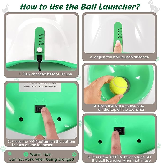SOCO Automatic Ball Launcher for Dogs, USB Rechargeable with 3 Distances (10/20/30 ft), Safety LED Indicator, Include 15 Tennis Balls, Indoor/Outdoor Fetch Toy for Small/Medium Dogs