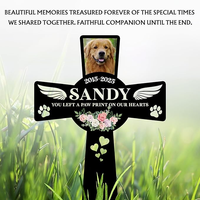 Pet Grave Marker Dog | Custom Dog Tombstones for Graves Outdoor with Name and Date | Pet Memorial Cross for Graveyard or Garden | Weatherproof Pet Tombstone for Dogs