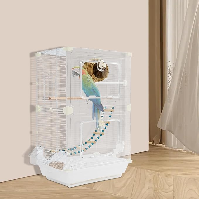 Two-Tier Bird Cage Medium Small Bird Cage Flight Cage with Stand Food Containers 30’’h Bird Cages with Pull Out Tray and Feeder Detachable Pet Flight Birdcage for Parrot Lovebirds (E)