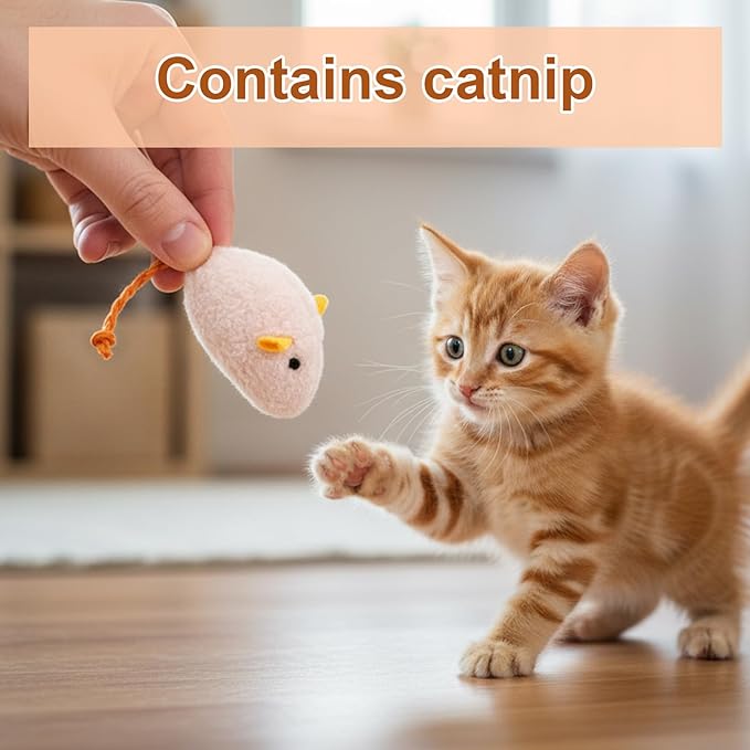 Catnip Mouse, Interactive Plush for Indoor Cats, 18 pcs Multi-Cat Household Entertainment, Natural Hunting Instinct Activation, 7 Color Assortment