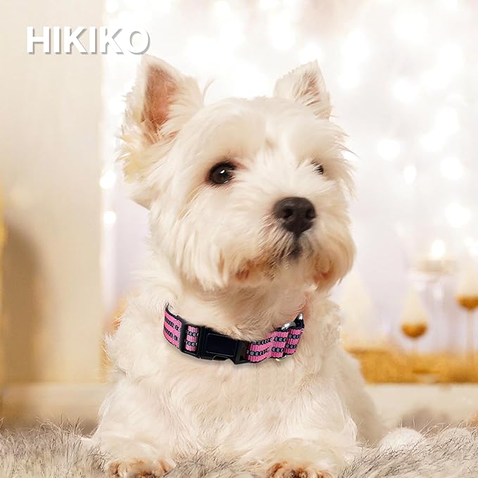Hikiko Martingale Dog Collars Reflective Nylon Dog Collar with Quick Release Buckle Adjustable Training No Slip Dog Collar (Small, Cherry Pink)