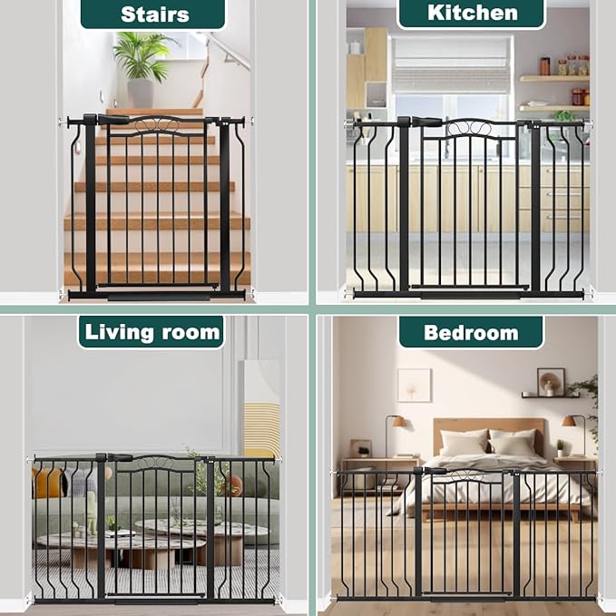 Fairy Baby 71.7"-81.1" Extra Wide Baby Gate for Doorways, Large Pet Gate for Wide Openings, Pressure Mounted Safety Child Gate for Stairs, Metal Auto Close Long Dog Gate with Door Walk Thru, Black