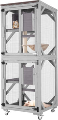 Aivituvin Catio Outdoor Cat Enclosure Wooden Cat Cage with Window Access Large Kitty House on Wheels 62.4’’ Indoor Patio