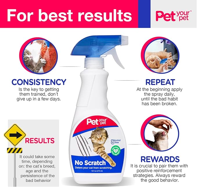 No Scratch Cat Deterrent Spray, 16 Fl Oz– Non-Toxic for Carpets and Furniture – Natural Cat Stop Scratching Deterrent Spray – Indoor/Outdoor Kitten - Anti-Scratch Keep Off
