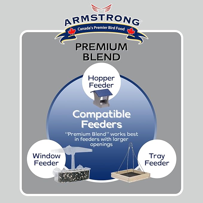 Armstrong Wild Bird Food Premium Blend, 30.8 Pounds - with White Millet, Black Oil Sunflower, Wheat, Peanuts, Striped Sunflower and Safflower for Northern Cardinals and Black-Capped Chickadees