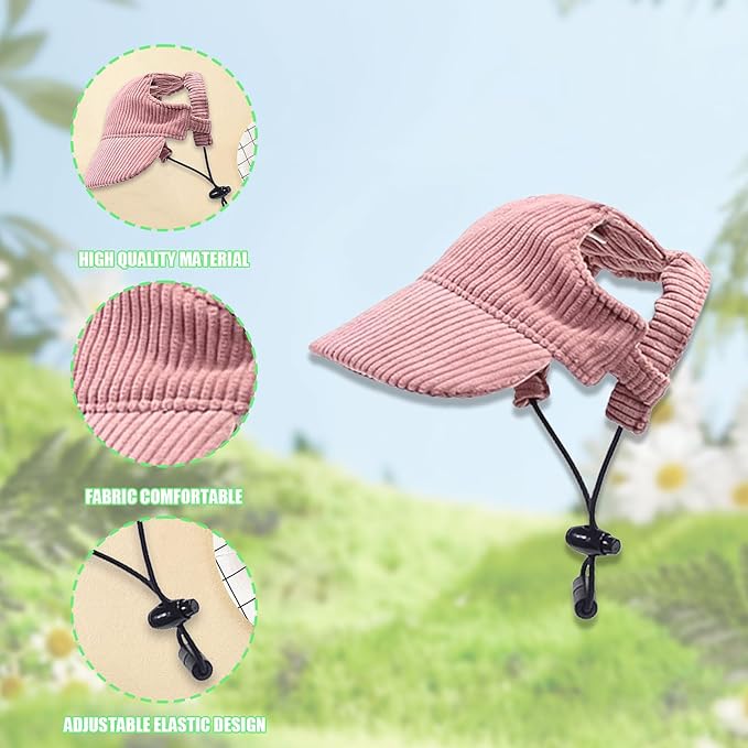 Dog Baseball Cap, Dog Cat Summer Beach Visor Hat with Ear Holes, Adjustable Puppy Sunbonnet Headdress (Pink, Large)