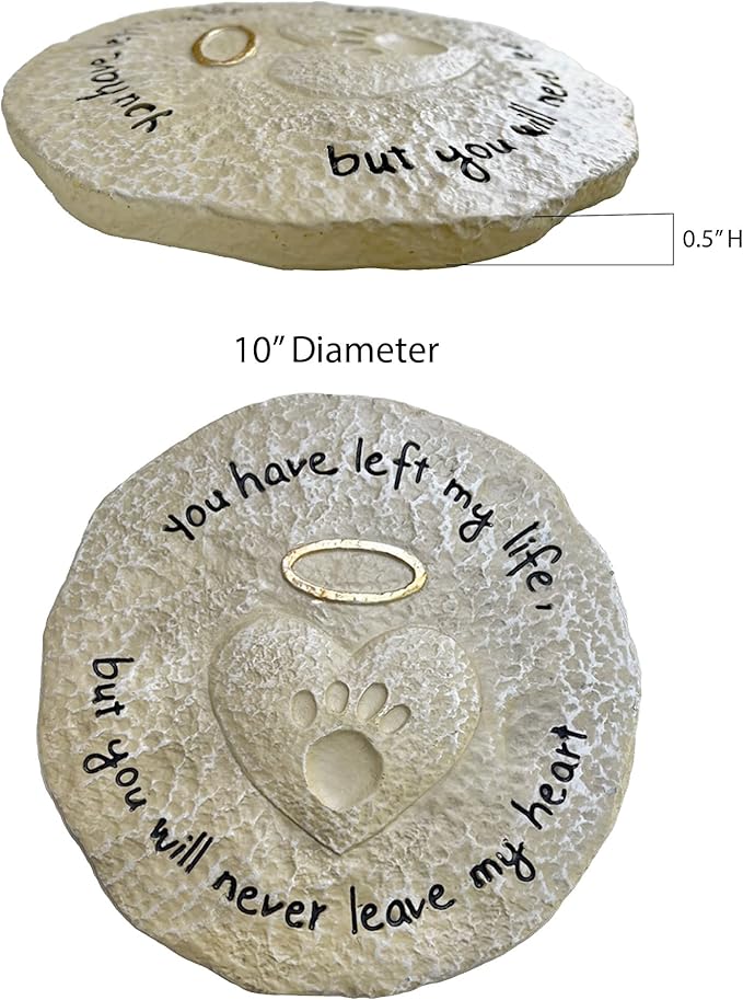 Lily's Home Pet Memorial Stone - Cat or Dog Grave Marker - Durable Waterproof Garden Memorial Stone for Indoor and Outdoor Use - Sympathy Gift for Pet Loss - Heart with Paw