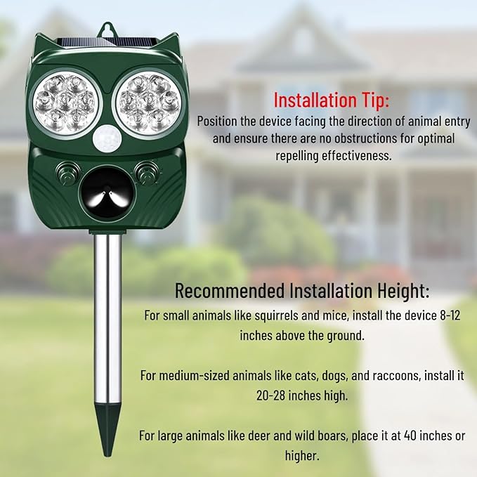 Cat Repellent Outdoor, Solar Ultrasonic Animal Repellent Outdoor with Motion Sensor Waterproof Cat Deterrent to Scare Cats Dog Deer Raccoon Skunk Squirrel