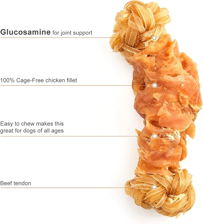 Jungle Calling Beef Tendons for Dogs, Chicken Wrapped Tendons Dog Chews Long Lasting Hip and Joint Supplement for Dogs with Glucosamine (Knotted Bone) (Pack of 2)
