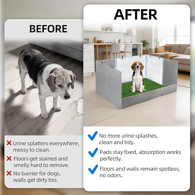 High Walls Dog Pee Pad Holder with Artificial Grass, 32.3"x22"x15.7" Foldable No-Splash No Assembly Indoor Dog Litter Box for Small/Medium Dogs Puppy Potty Training (Gray1)