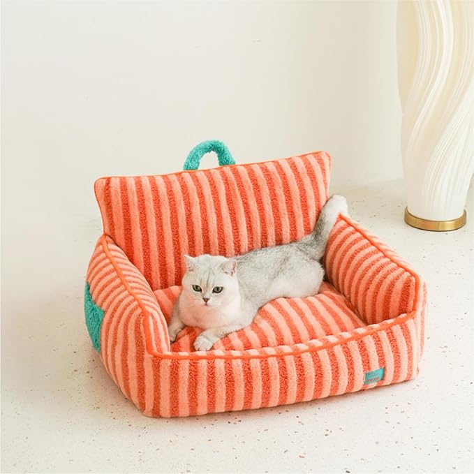 ZEZE Furniture-Style Sofa Pet Bed, Washable Plush Couch Bed with Bolstered Sides & Non-Slip Bottom for Dogs & Cats, Cozy Indoor Bed (Orange, Large)