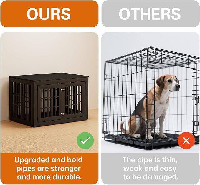 42" Heavy Duty Dog Crate Furniture for Small,Medium and Large Dogs,Rustic Wooden Dog Cage Kennel Indoor Furniture with Waterproof Top,Decorative Pet House Side End Table (Black)