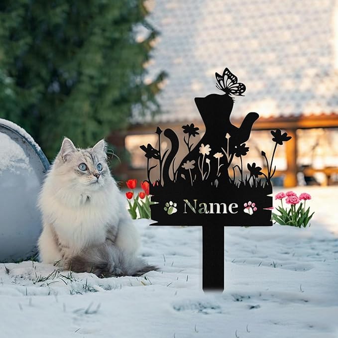 Custom Cat Grave Marker Outdoor, Personalized Metal Cat Memorial Grave Stake with Name and Date, Outdoor Waterrproof Cats Memorial Plaque