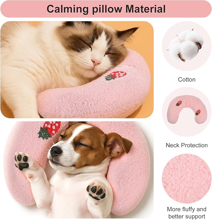 U-Shaped Pillow for Pets, Soft and Fluffy Pet Calming Pillow, Half Donut Cuddler with Cute Embroidery Pattern, can Support Pet's Neck, Machine Washable, Suitable for Cats, Dogs, and Other Pets