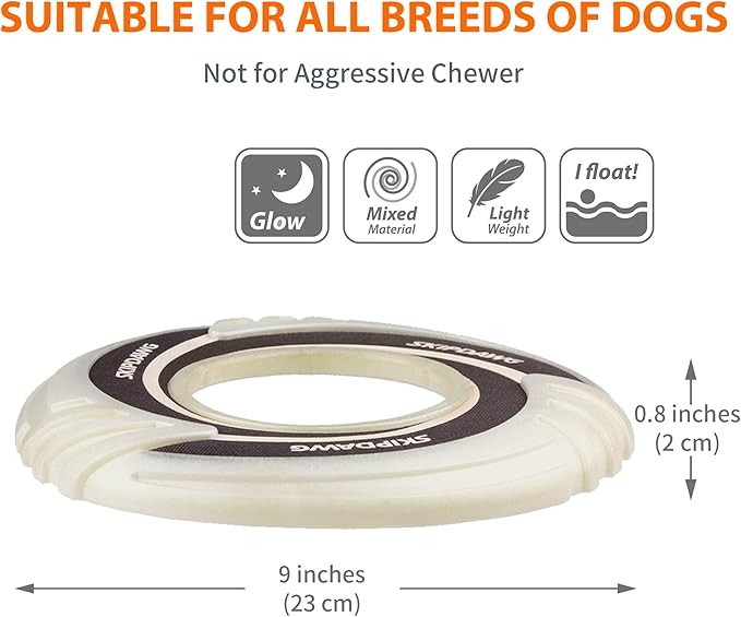 SKIPDAWG Dog Glow Tug Toy, Flying Disc Dog Toy Light Weight TPR/Nylon Fabric Non-Toxic Material, Pet Training Toys/Outdoor Night Exercise Toys for Dogs, Diameter 9 Inches