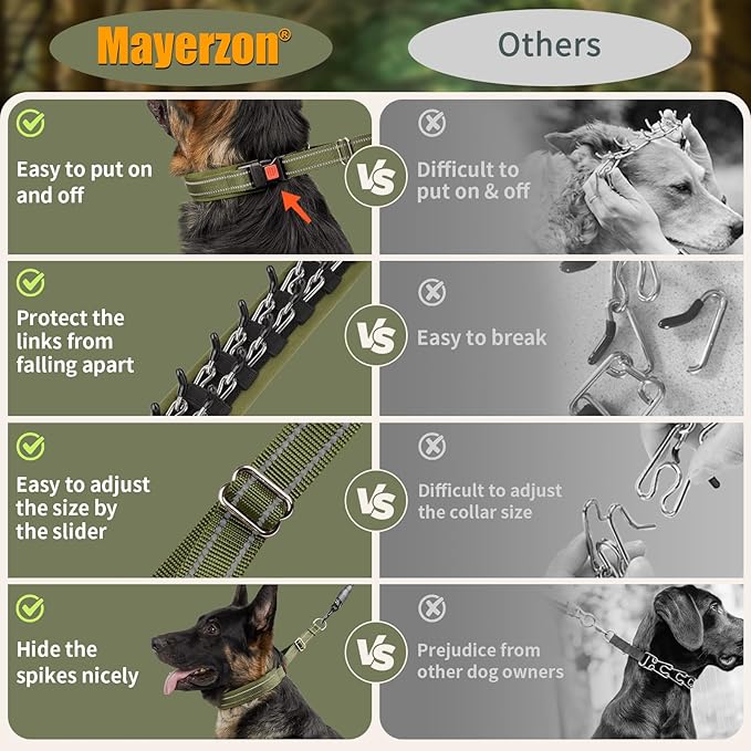 Mayerzon Martingale No Pull Collar for Medium Large Dogs German Shepherd Doberman Pitbull, Patented Anti Pull Correction Dog Collar for Walking Training, Reflective, Adjustable, Hidden(L, Army Green)