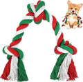 SZEE Dog Rope Toy, 14 in 3 Knots Christmas Dog Chew Toys for Medium and Small Dogs, Pull Toy for Tug of War and Teeth Cleaning (Red & Green)