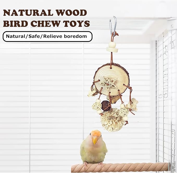 Bird Chew Toys, Natural Wood Toys Hanging Chewing Toys Aviary Cage Accessories for African Grey, Parrotlet,Cockatoos, Parrots, Parakeet, Cockatiel, Conures, Budgie, Lovebirds