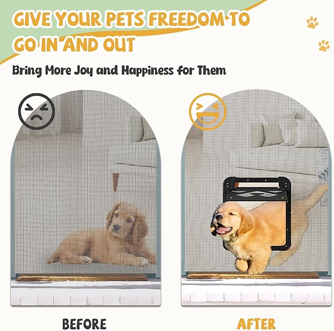 Dog Door for Screen Door, Lockable Pet Door for Sliding Screen Door, Magnetic Auto-Close Door Flap 14 x 11.8 inch, Black